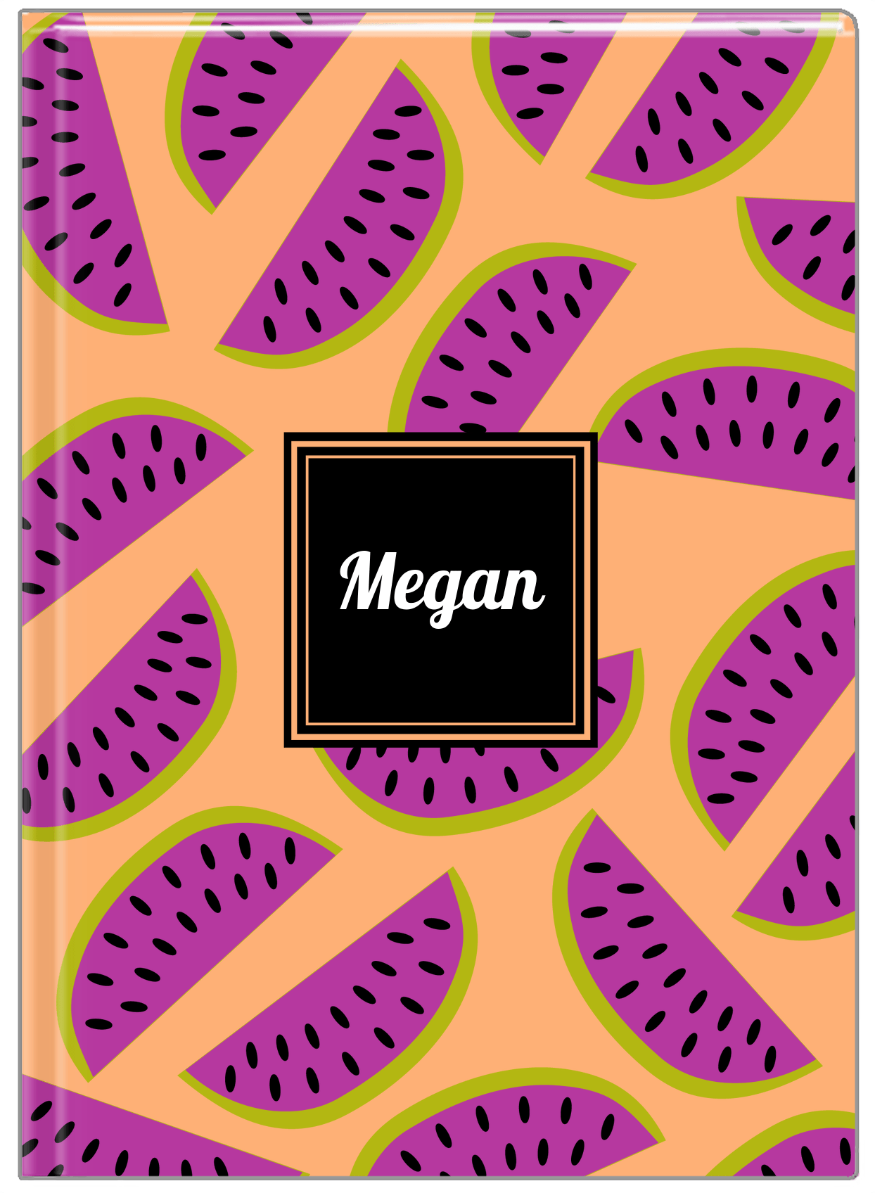 Personalized Watermelon Journal - Tan Background - Square Nameplate - Front View