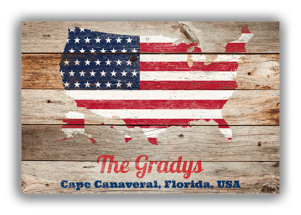 Personalized Wood Grain Canvas Wrap & Photo Print - USA Flag - Natural Wood - Front View