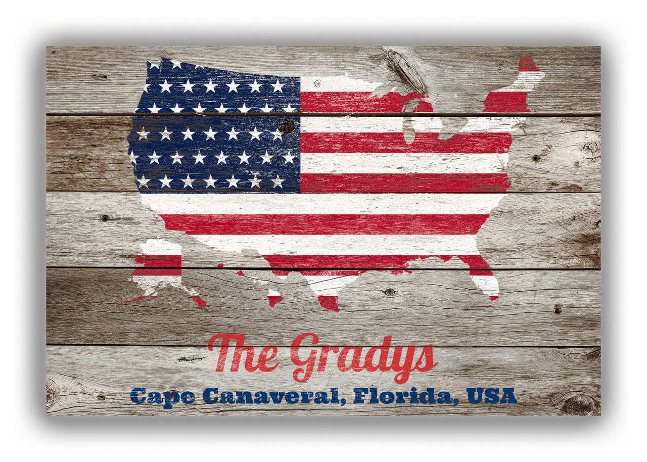Personalized Wood Grain Canvas Wrap & Photo Print - USA Flag - Old Grey - Front View