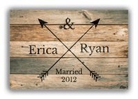 Thumbnail for Personalized Wood Grain Canvas Wrap & Photo Print - Black Arrows - Couples Names with Wedding Year - Patina Wood - Front View