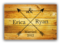 Thumbnail for Personalized Wood Grain Canvas Wrap & Photo Print - Black Arrows - Couples Names with Wedding Year - Sun Burst Wood - Front View