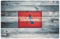 Thumbnail for Personalized Wood Grain Placemat - Name Over Initial - Bluewash Wood - Rectangle Nameplate -  View