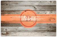 Thumbnail for Personalized Wood Grain Placemat - Name Over Initial - Old Grey - Circle Ribbon Nameplate -  View