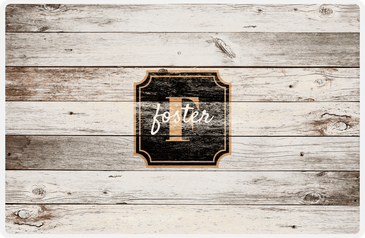 Personalized Wood Grain Placemat - Name Over Initial - Whitewash Wood - Stamp Nameplate -  View