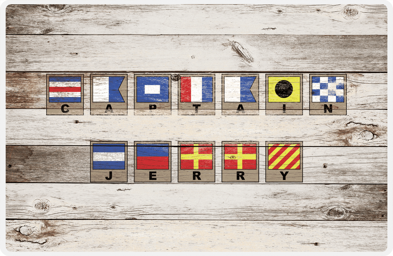 Personalized Wood Grain Placemat - Nautical Flags - Whitewash Wood - Flags with Frames -  View
