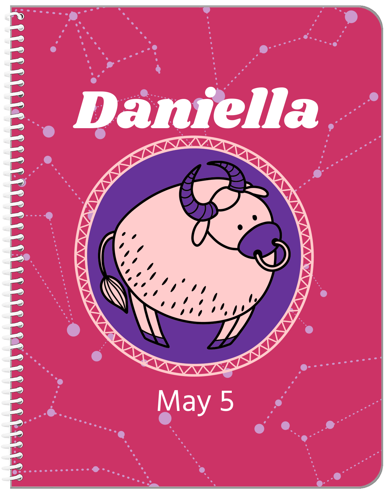Personalized Zodiac Sign Notebook - Constellation Circle - Taurus - Front View
