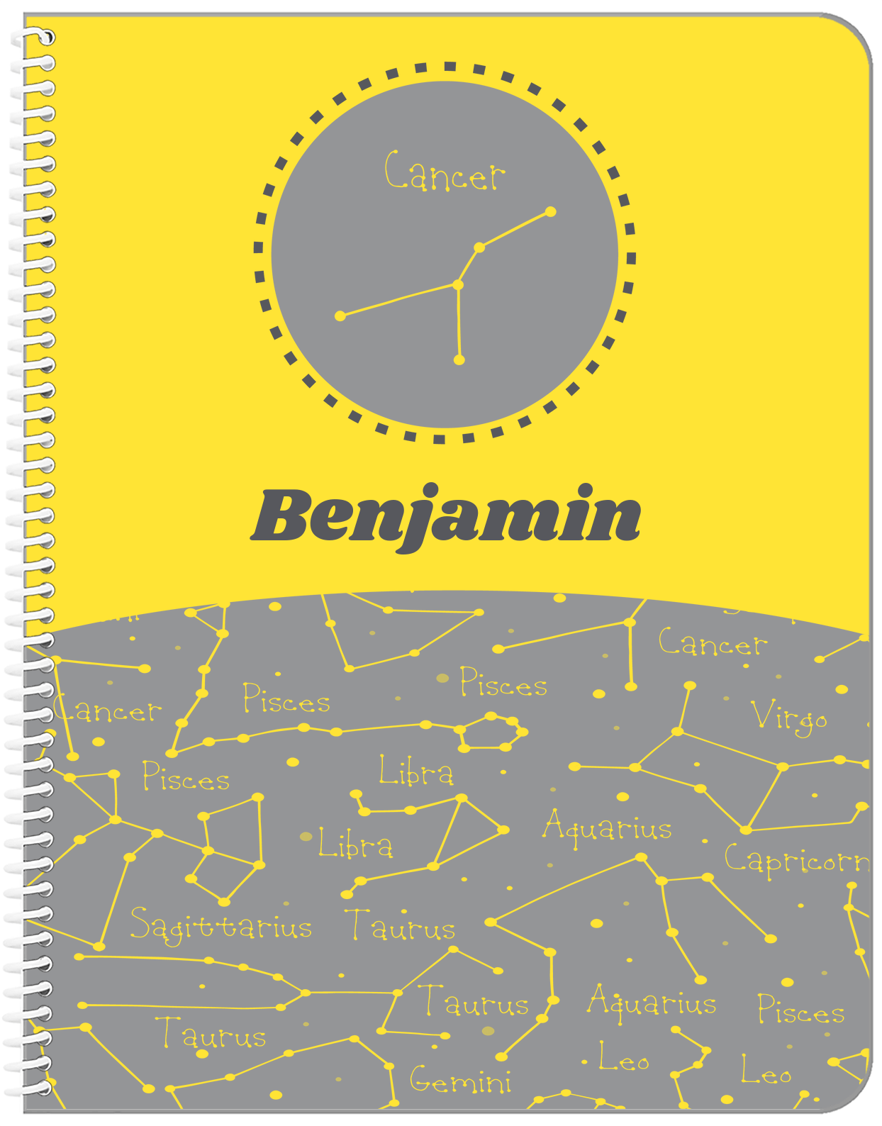 Personalized Zodiac Sign Notebook - Constellation Circle - Cancer - Front View