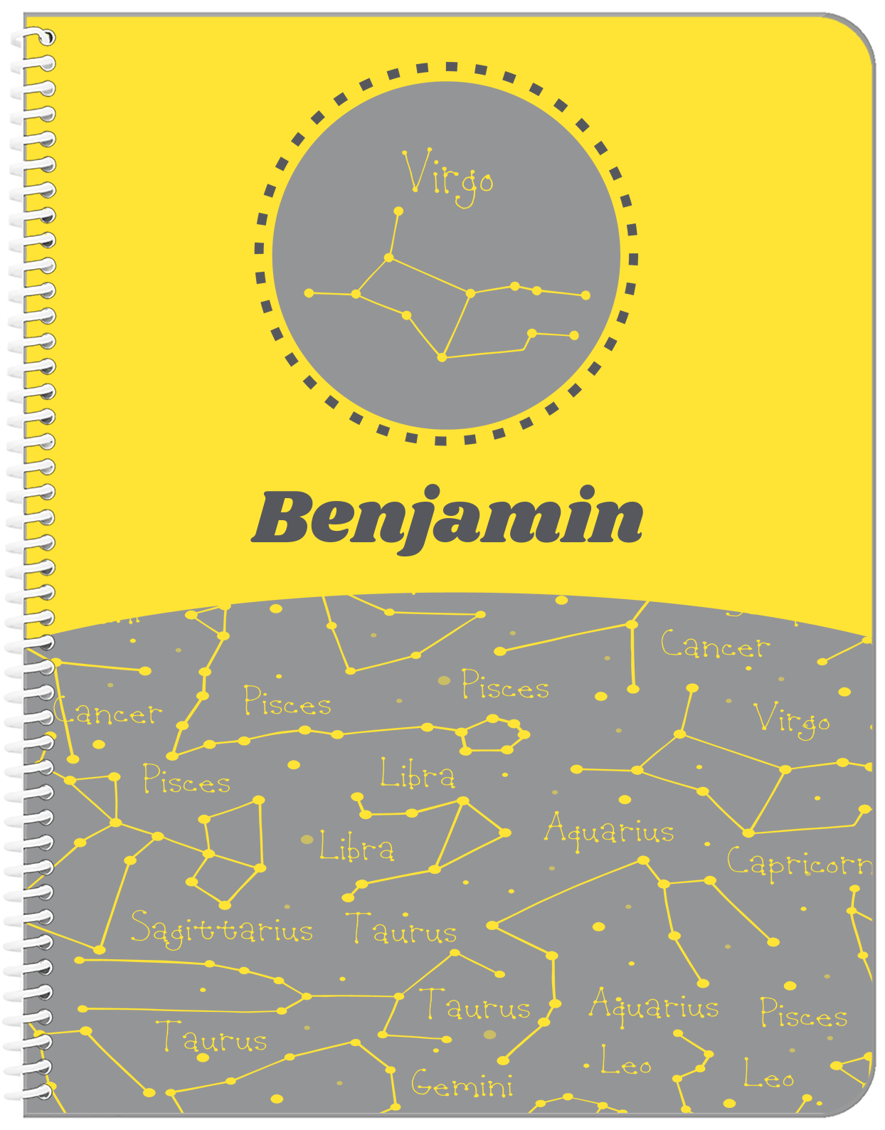 Personalized Zodiac Sign Notebook - Constellation Circle - Virgo - Front View