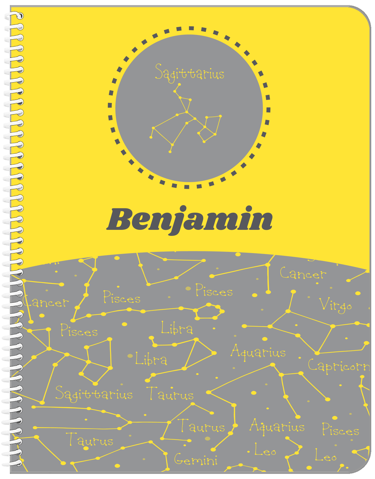 Personalized Zodiac Sign Notebook - Constellation Circle - Sagittarius - Front View