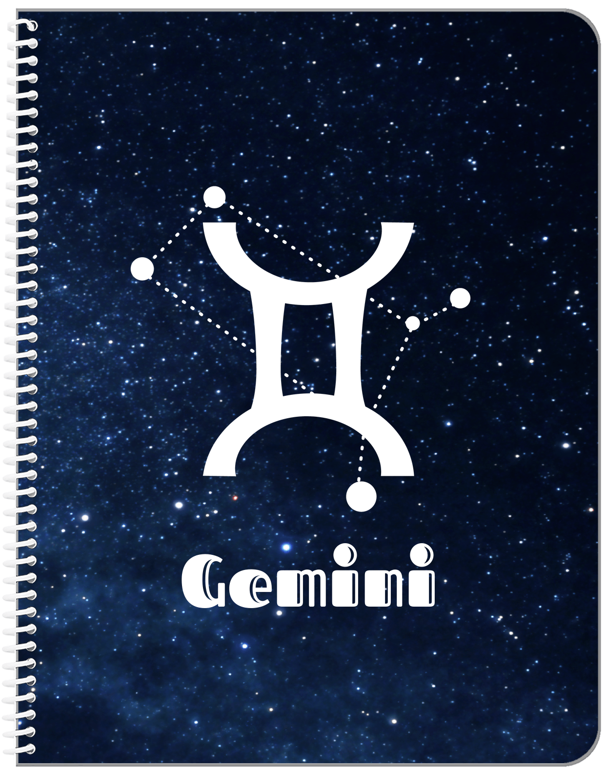 Personalized Zodiac Sign Notebook - Night Sky - Gemini - Front View