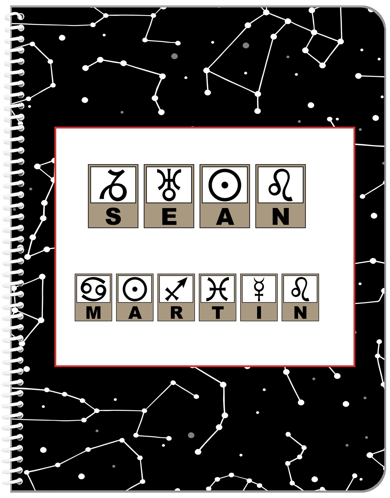 Personalized Zodiac Sign Notebook - Astrology Font - Front View