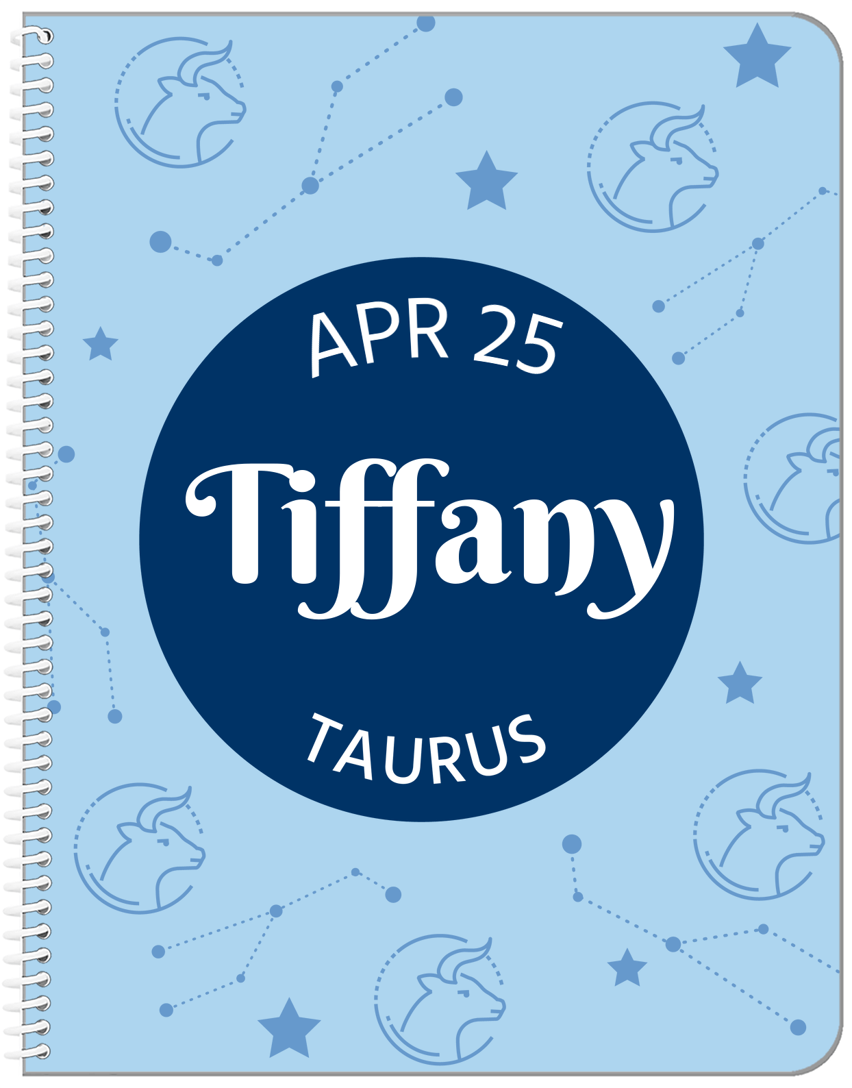 Personalized Zodiac Sign Notebook - Constellation Circle - Taurus - Front View