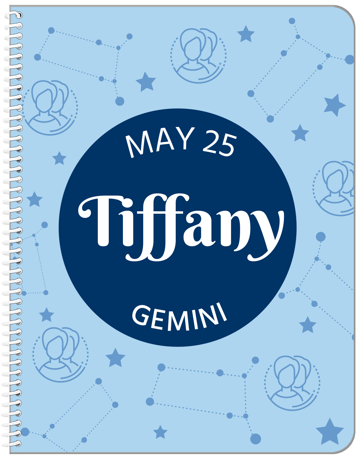 Personalized Zodiac Sign Notebook - Constellation Circle - Gemini - Front View