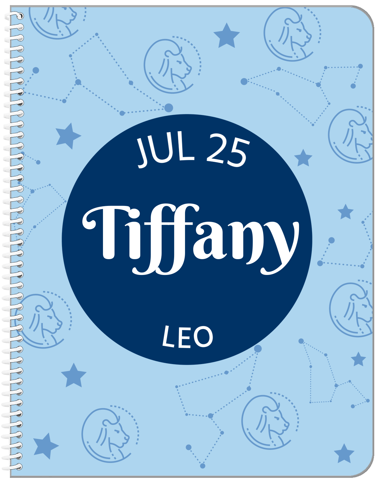 Personalized Zodiac Sign Notebook - Constellation Circle - Leo - Front View