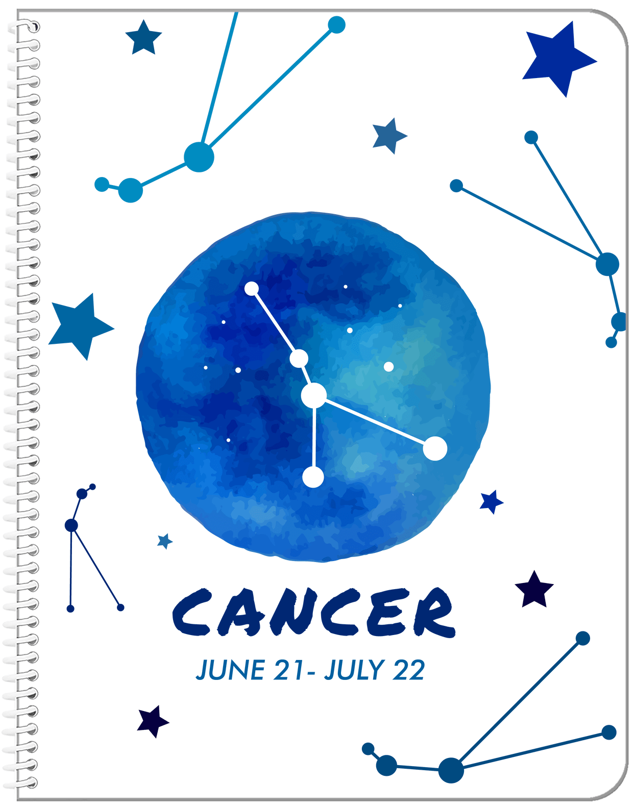 Zodiac Sign Notebook - Date Range - Cancer - Front View