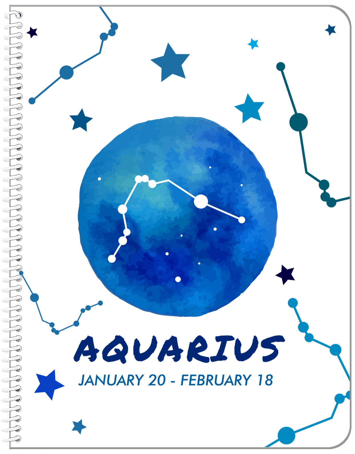 Zodiac Sign Notebook - Date Range - Aquarius - Front View