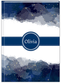 Thumbnail for Personalized Zodiac Sign Journal - Night Sky - Circle Ribbon Nameplate - Front View