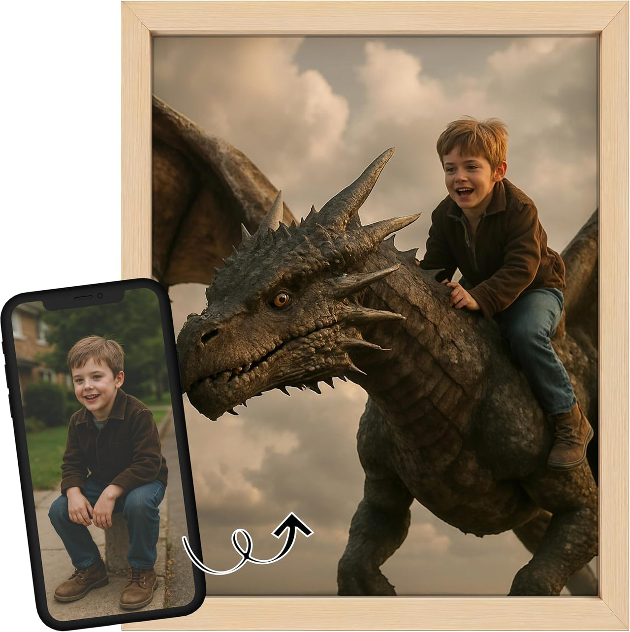Personalized Dragon Adventure Wall Art – Create Your Own Fantasy Portrait, Transform Photo Into Unique Artwork, Birthday Gift, Ideal Poster For Kids Room, Bedroom, Playroom, Home Decor, Custom Print