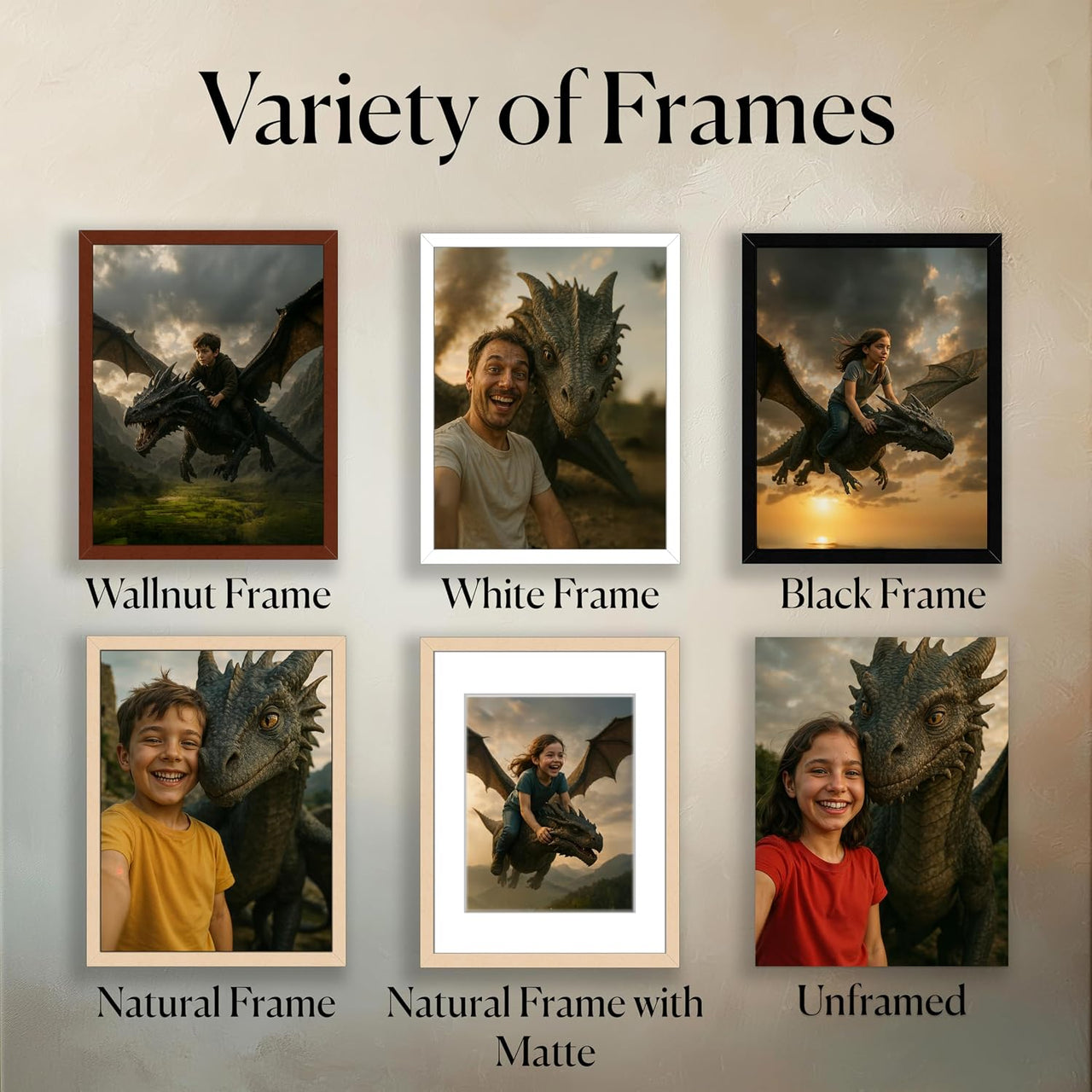 Personalized Dragon Adventure Wall Art – Create Your Own Fantasy Portrait, Transform Photo Into Unique Artwork, Birthday Gift, Ideal Poster For Kids Room, Bedroom, Playroom, Home Decor, Custom Print
