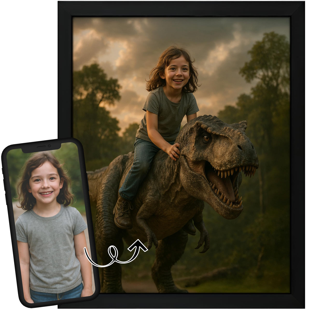 Personalized Dragon Adventure Wall Art – Create Your Own Fantasy Portrait, Transform Photo Into Unique Artwork, Birthday Gift, Ideal Poster For Kids Room, Bedroom, Playroom, Home Decor, Custom Print