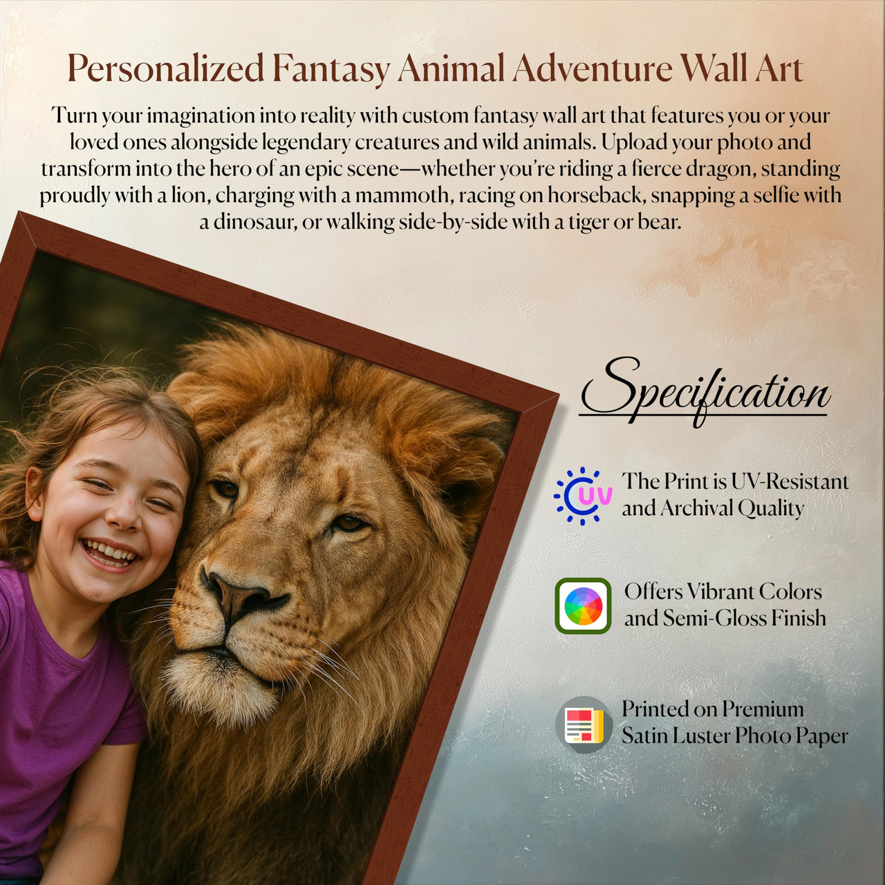 Personalized Dragon Adventure Wall Art – Create Your Own Fantasy Portrait, Transform Photo Into Unique Artwork, Birthday Gift, Ideal Poster For Kids Room, Bedroom, Playroom, Home Decor, Custom Print