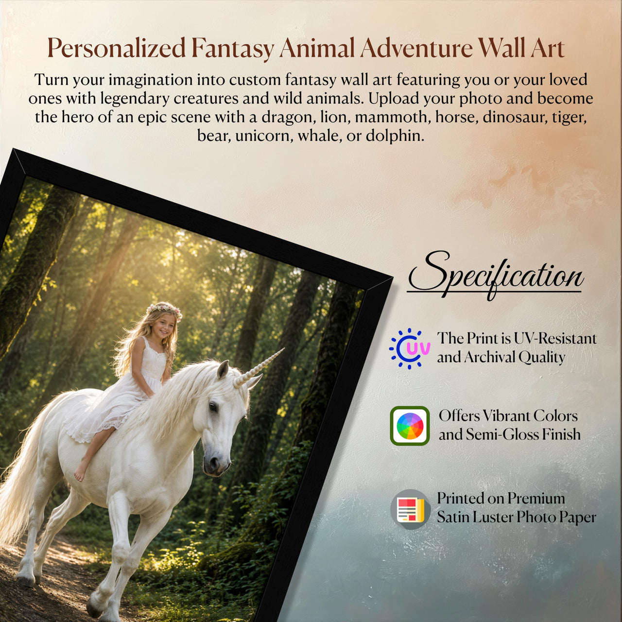 Personalized Dragon Adventure Wall Art – Create Your Own Fantasy Portrait, Transform Photo Into Unique Artwork, Birthday Gift, Ideal Poster For Kids Room, Bedroom, Playroom, Home Decor, Custom Print