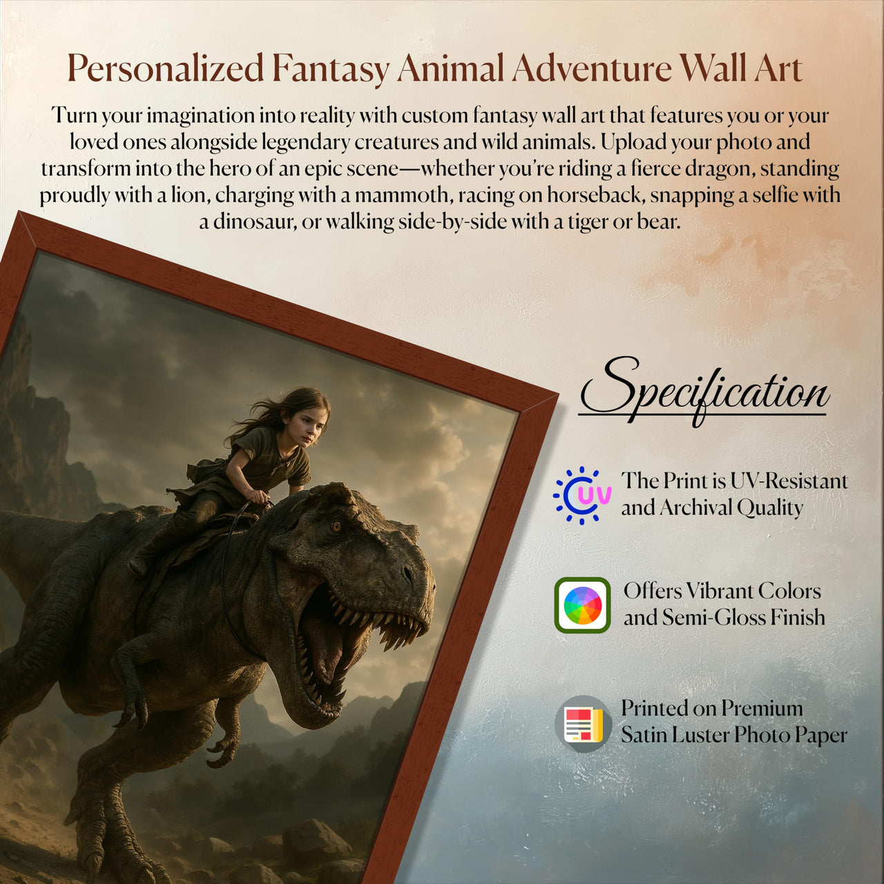 Personalized Dragon Adventure Wall Art – Create Your Own Fantasy Portrait, Transform Photo Into Unique Artwork, Birthday Gift, Ideal Poster For Kids Room, Bedroom, Playroom, Home Decor, Custom Print