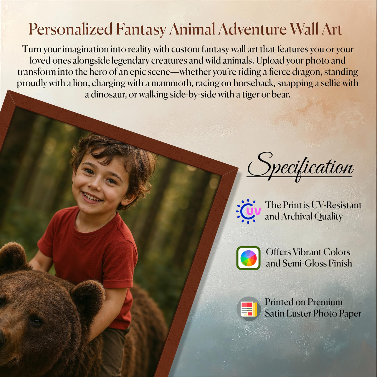 Personalized Dragon Adventure Wall Art – Create Your Own Fantasy Portrait, Transform Photo Into Unique Artwork, Birthday Gift, Ideal Poster For Kids Room, Bedroom, Playroom, Home Decor, Custom Print
