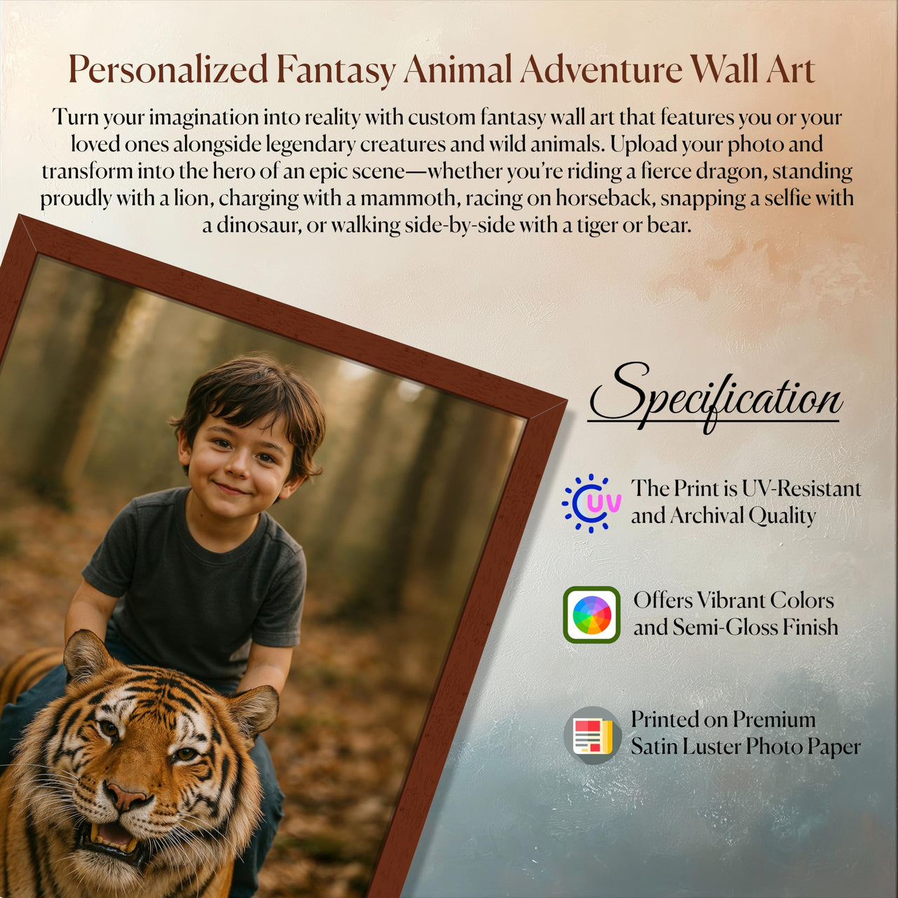 Personalized Dragon Adventure Wall Art – Create Your Own Fantasy Portrait, Transform Photo Into Unique Artwork, Birthday Gift, Ideal Poster For Kids Room, Bedroom, Playroom, Home Decor, Custom Print