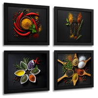 Thumbnail for Kitchen Wall Art Decor - 4 Pieces Colorful Spices And Spoon Kitchen Artwork Frames Food Wall Art Framed Pictures Dining Room Modern Decorations