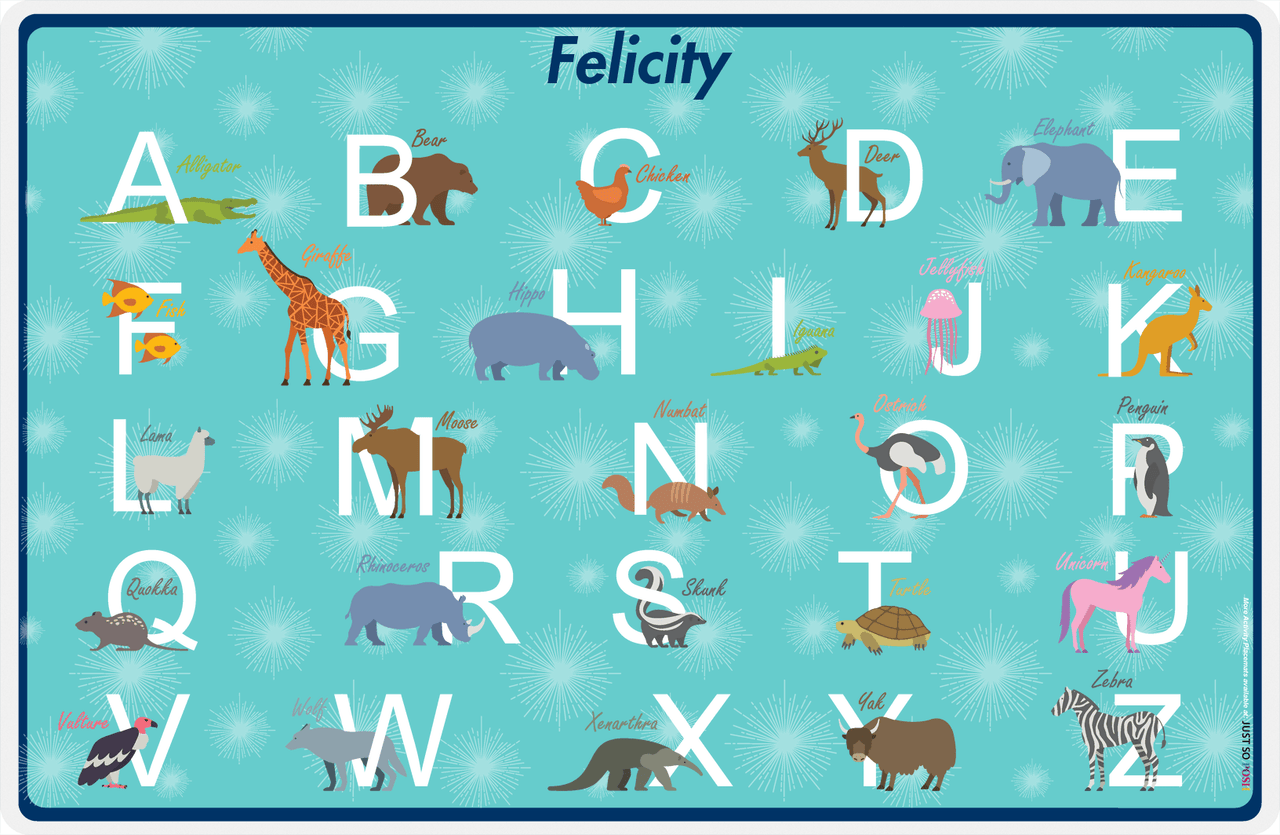 Personalized Activity Placemat - Learning Alphabet V - Teal Background -  View