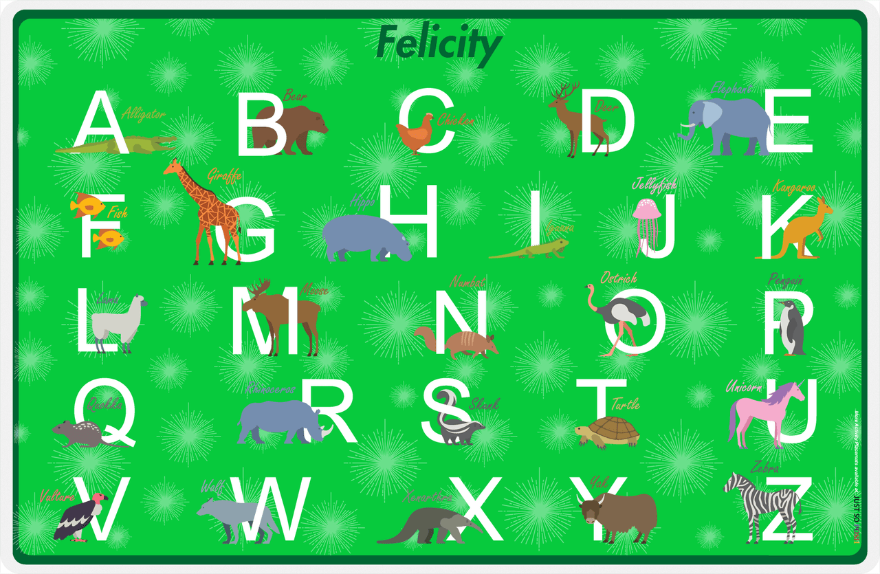 Personalized Activity Placemat - Learning Alphabet V - Green Background -  View