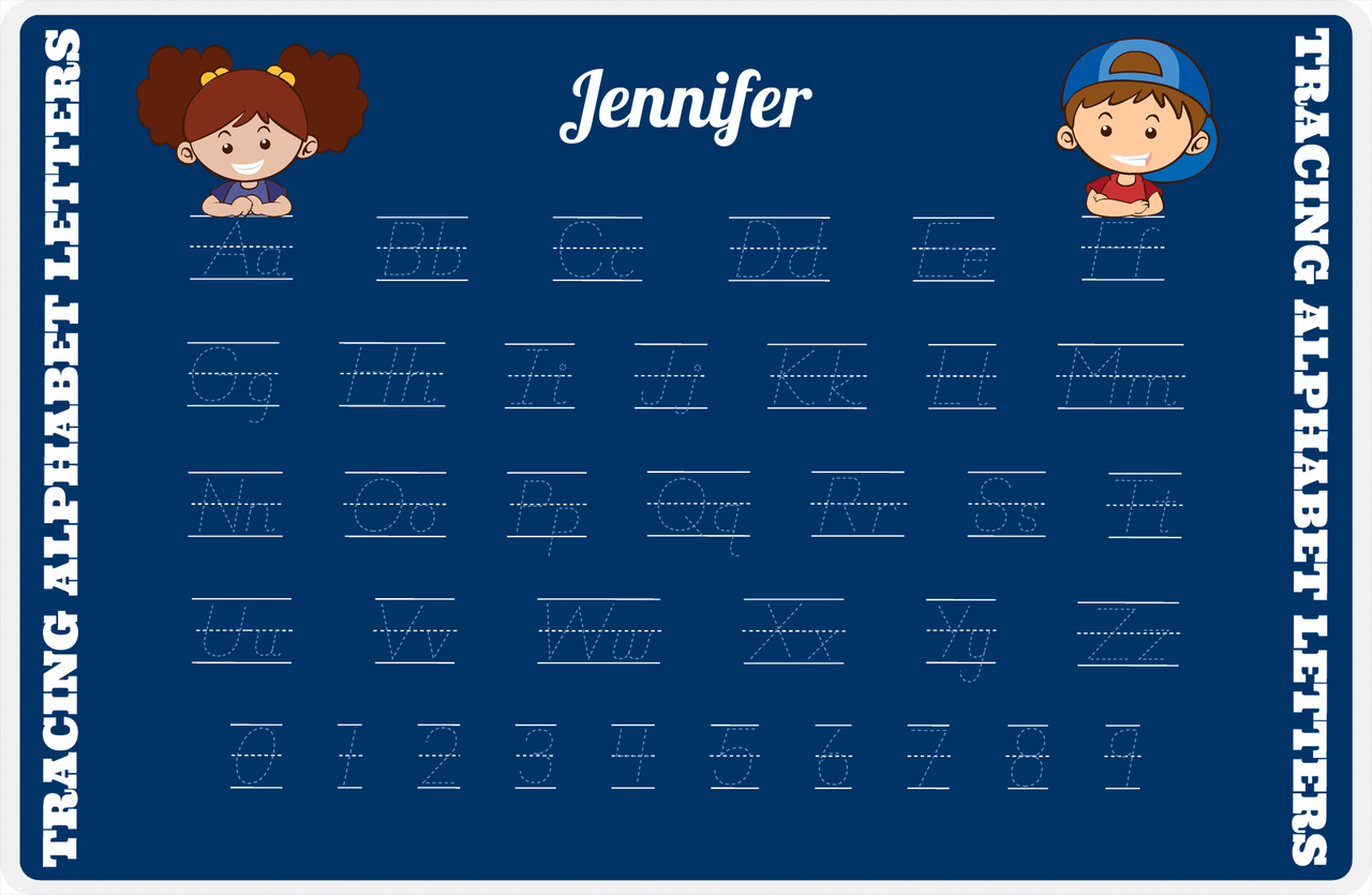 Personalized Activity Placemat - Tracing Alphabet II - Blue Background -  View