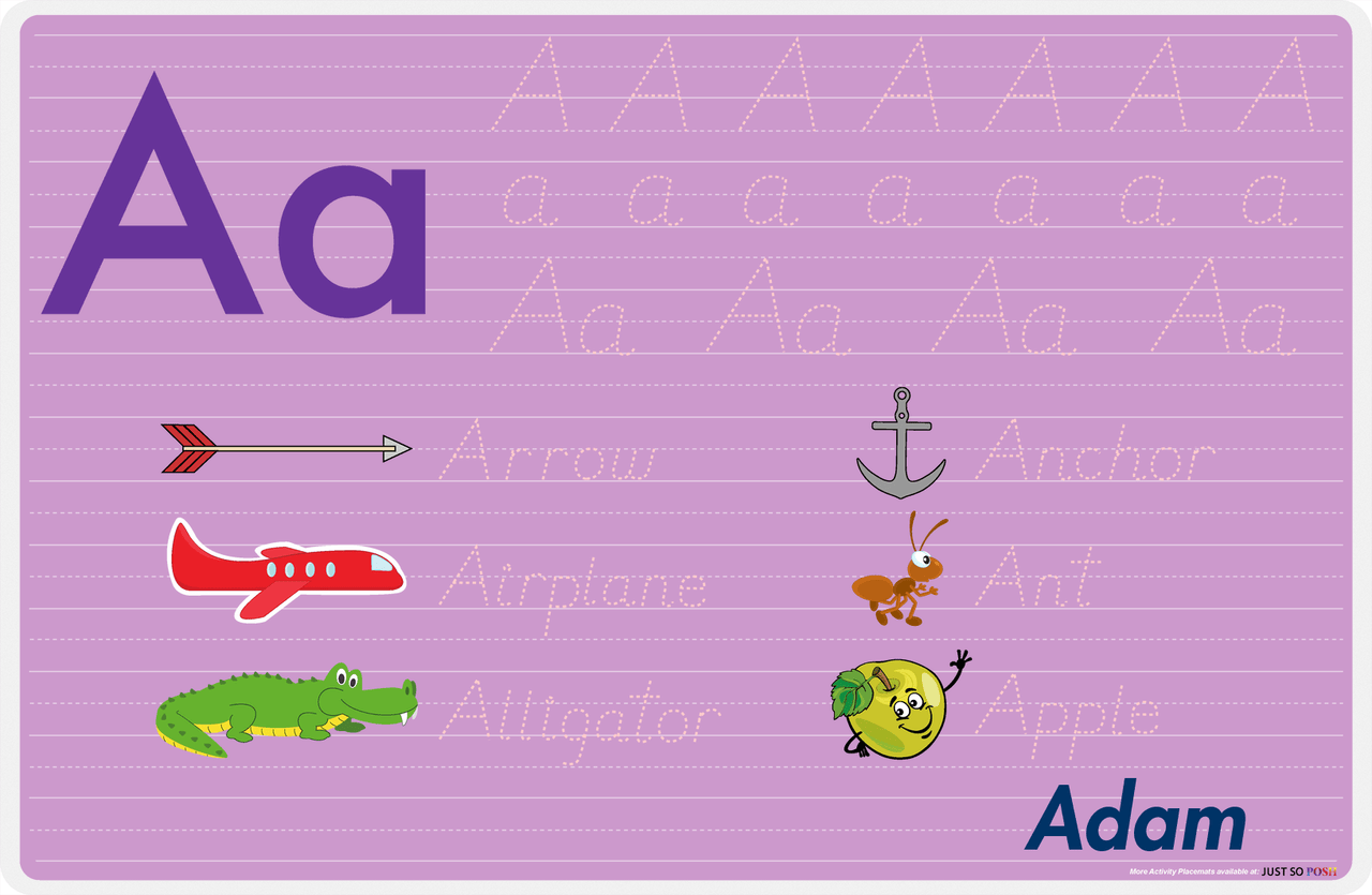 Personalized Activity Placemat - Tracing Letter A - Purple Background -  View