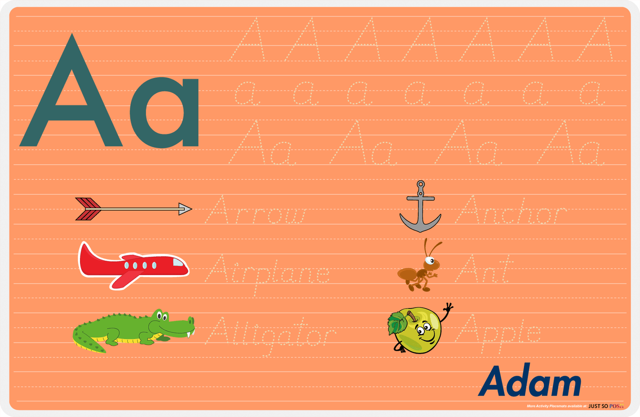 Personalized Activity Placemat - Tracing Letter A - Orange Background -  View