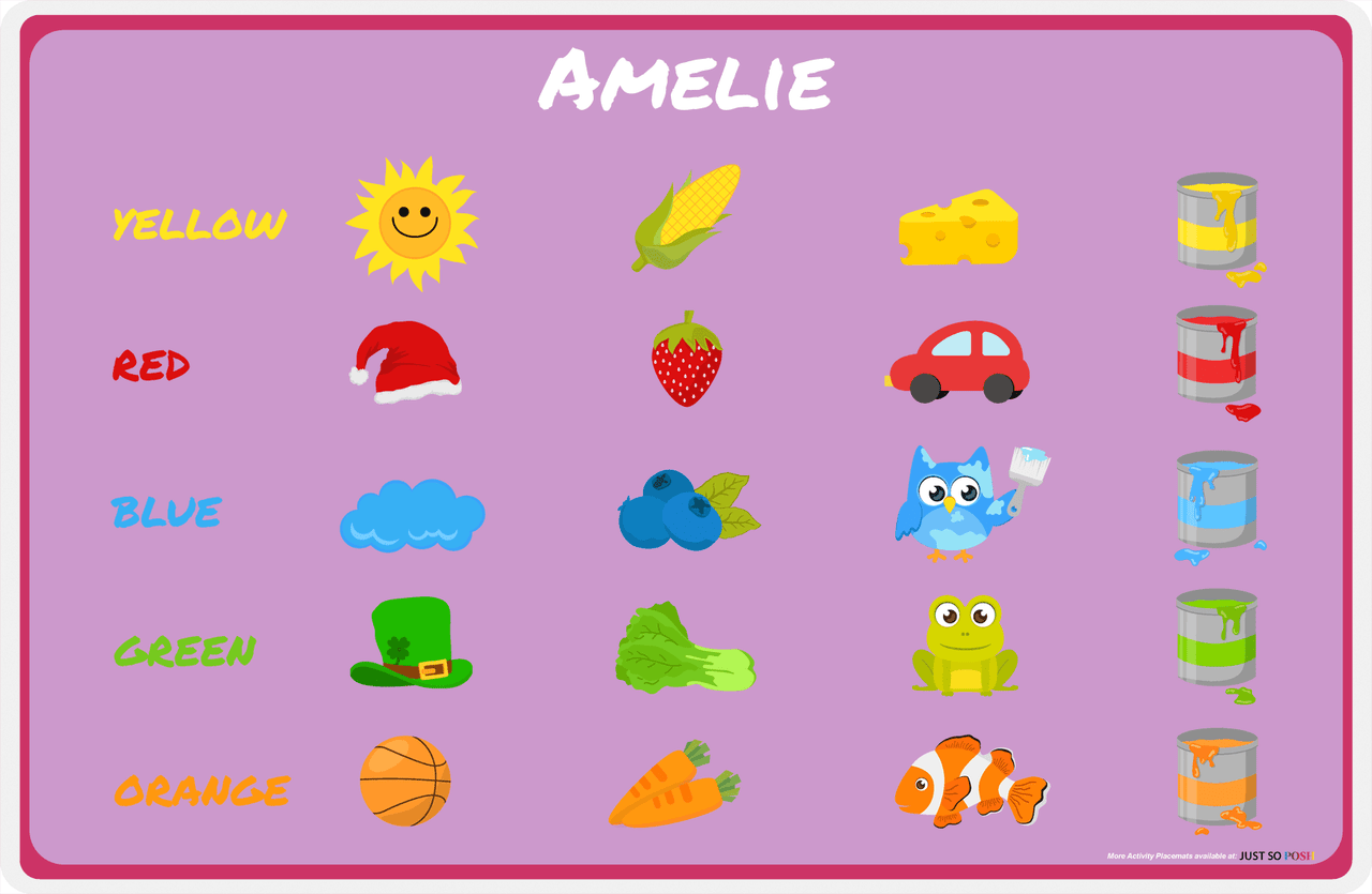 Personalized Activity Placemat - Learning Colors I - Purple Background -  View