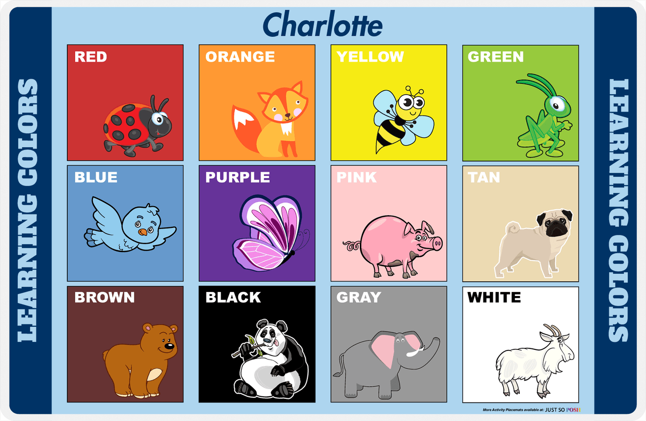 Personalized Activity Placemat - Learning Colors II - Blue Background -  View
