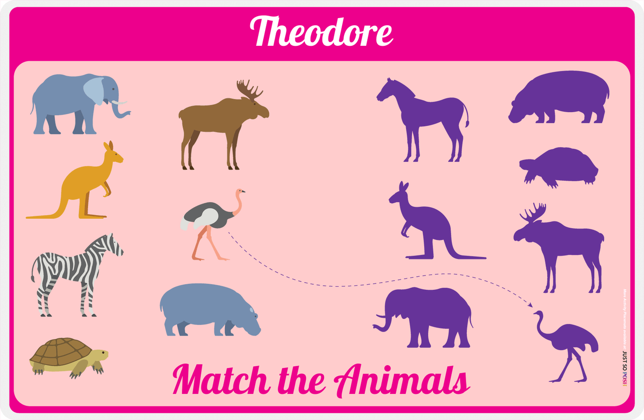 Personalized Activity Placemat - Matching Animals I - Pink Background -  View