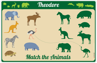 Thumbnail for Personalized Activity Placemat - Matching Animals I - Brown Background -  View