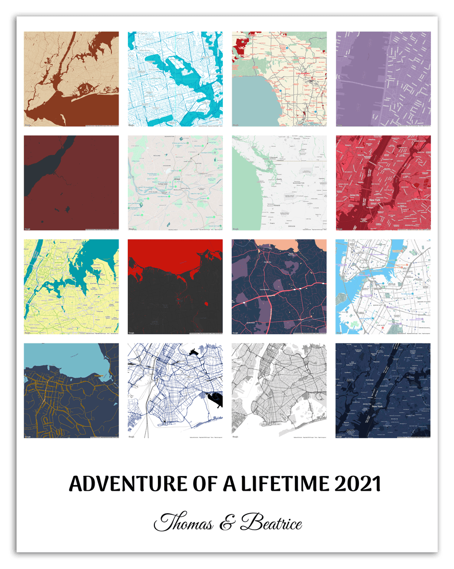 Personalized Adventure of a Lifetime Map Wall Art - Custom Travel Memories Collage Poster, Modern Minimalist Home Decor, Romantic Journey Locations Print, Gifts for Couples, Anniversary, Housewarming - Front View