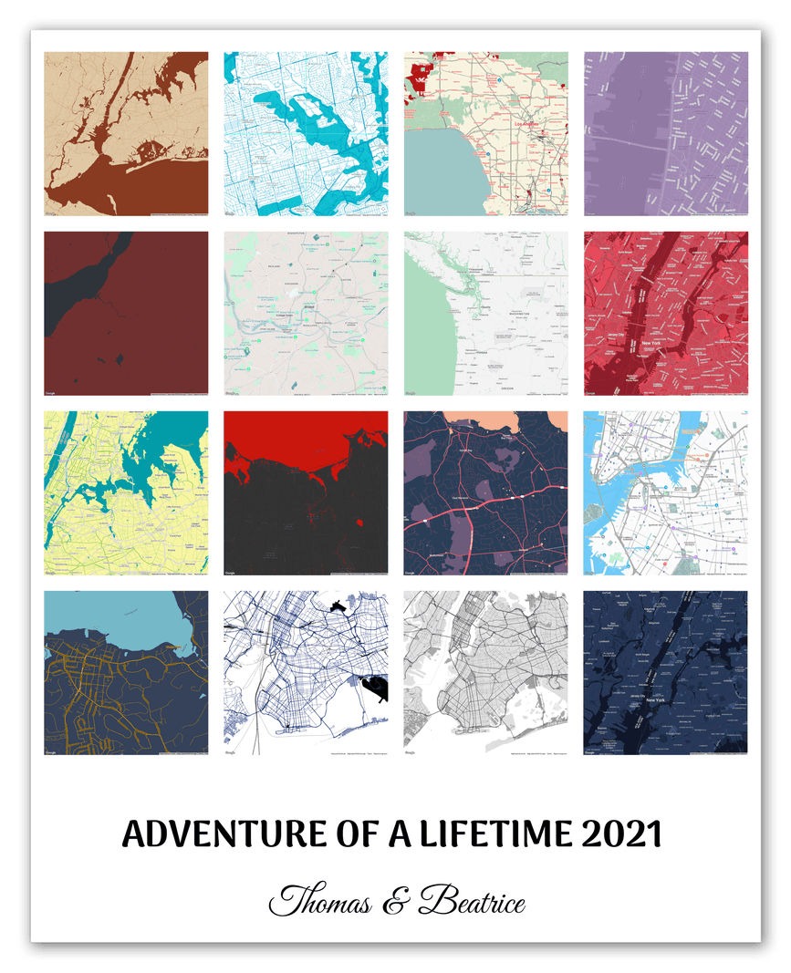 Personalized Adventure of a Lifetime Map Wall Art - Custom Travel Memories Collage Poster, Modern Minimalist Home Decor, Romantic Journey Locations Print, Gifts for Couples, Anniversary, Housewarming - Front View