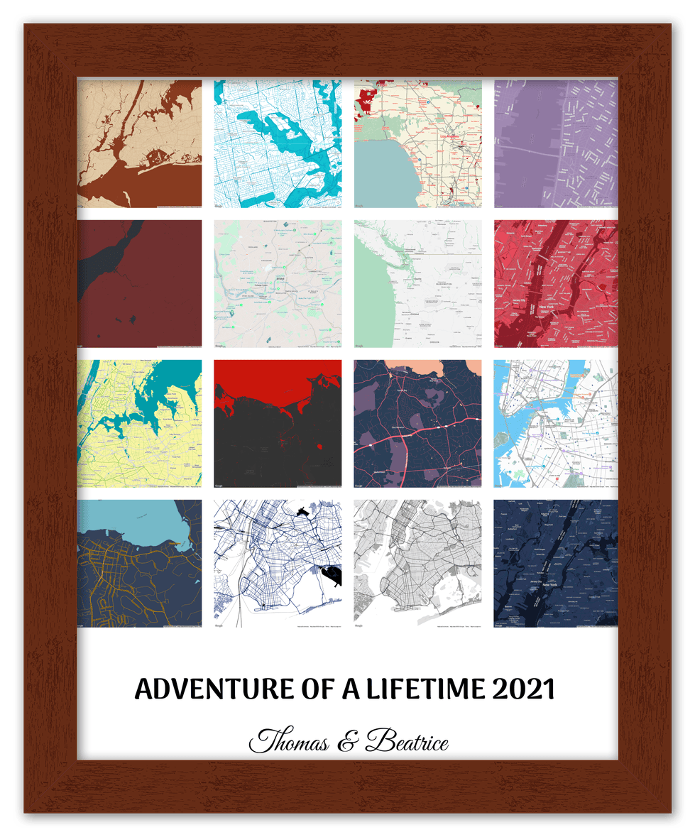 Personalized Adventure of a Lifetime Map Wall Art - Custom Travel Memories Collage Poster, Modern Minimalist Home Decor, Romantic Journey Locations Print, Gifts for Couples, Anniversary, Housewarming - Front View