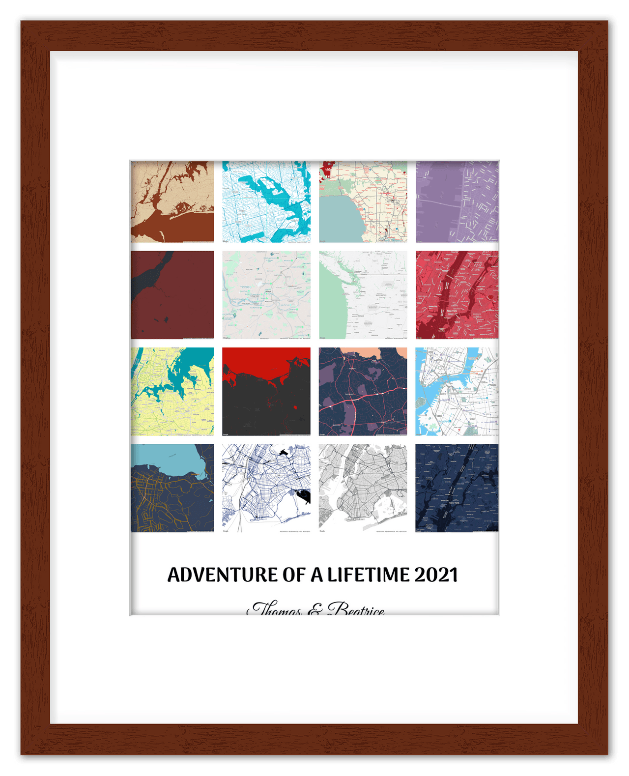 Personalized Adventure of a Lifetime Map Wall Art - Custom Travel Memories Collage Poster, Modern Minimalist Home Decor, Romantic Journey Locations Print, Gifts for Couples, Anniversary, Housewarming - Front View