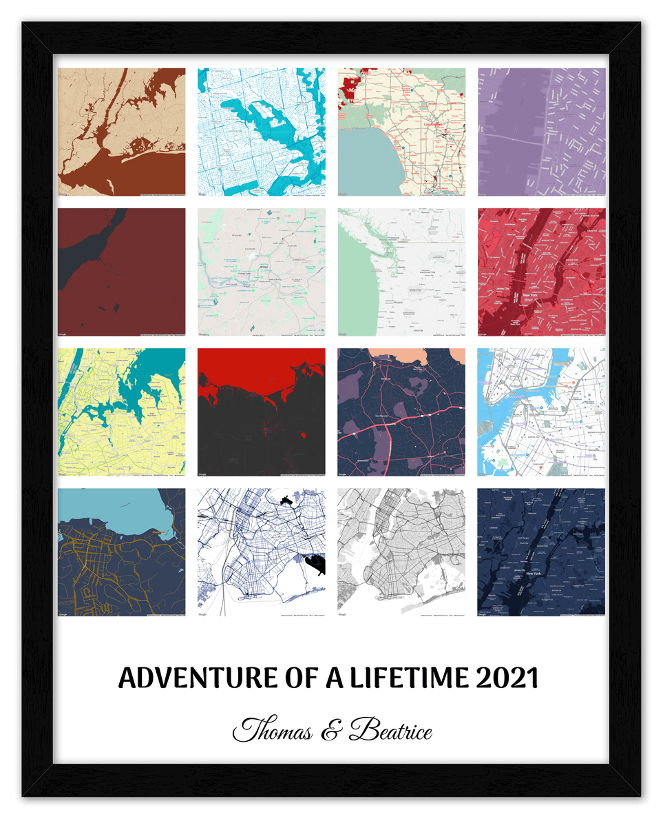 Personalized Adventure of a Lifetime Map Wall Art - Custom Travel Memories Collage Poster, Modern Minimalist Home Decor, Romantic Journey Locations Print, Gifts for Couples, Anniversary, Housewarming - Front View