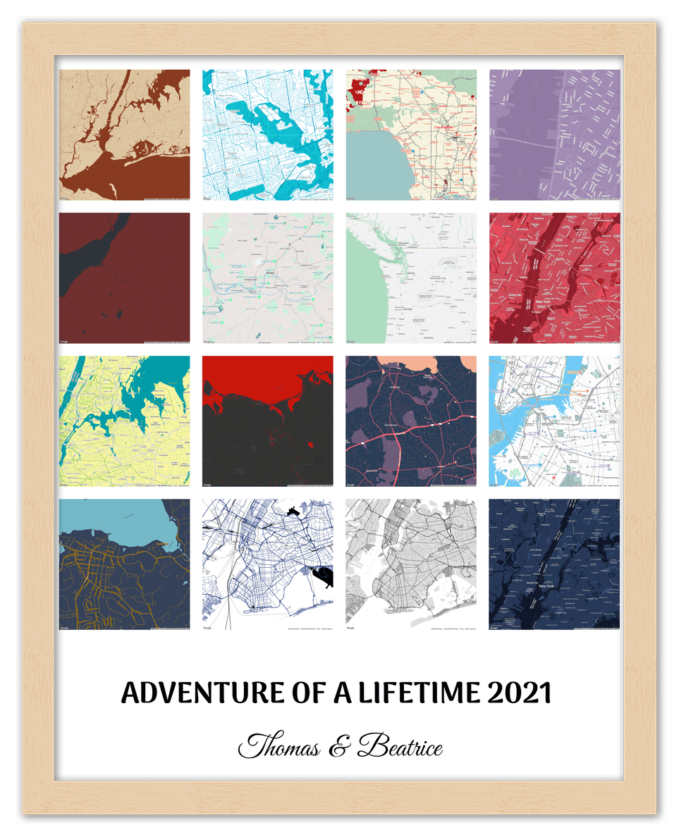 Personalized Adventure of a Lifetime Map Wall Art - Custom Travel Memories Collage Poster, Modern Minimalist Home Decor, Romantic Journey Locations Print, Gifts for Couples, Anniversary, Housewarming - Front View