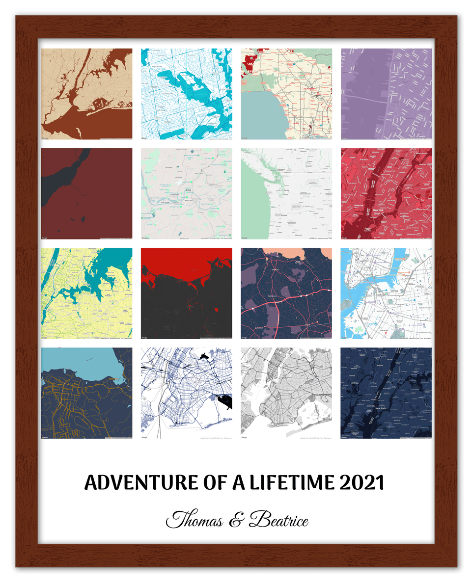 Personalized Adventure of a Lifetime Map Wall Art - Custom Travel Memories Collage Poster, Modern Minimalist Home Decor, Romantic Journey Locations Print, Gifts for Couples, Anniversary, Housewarming - Front View
