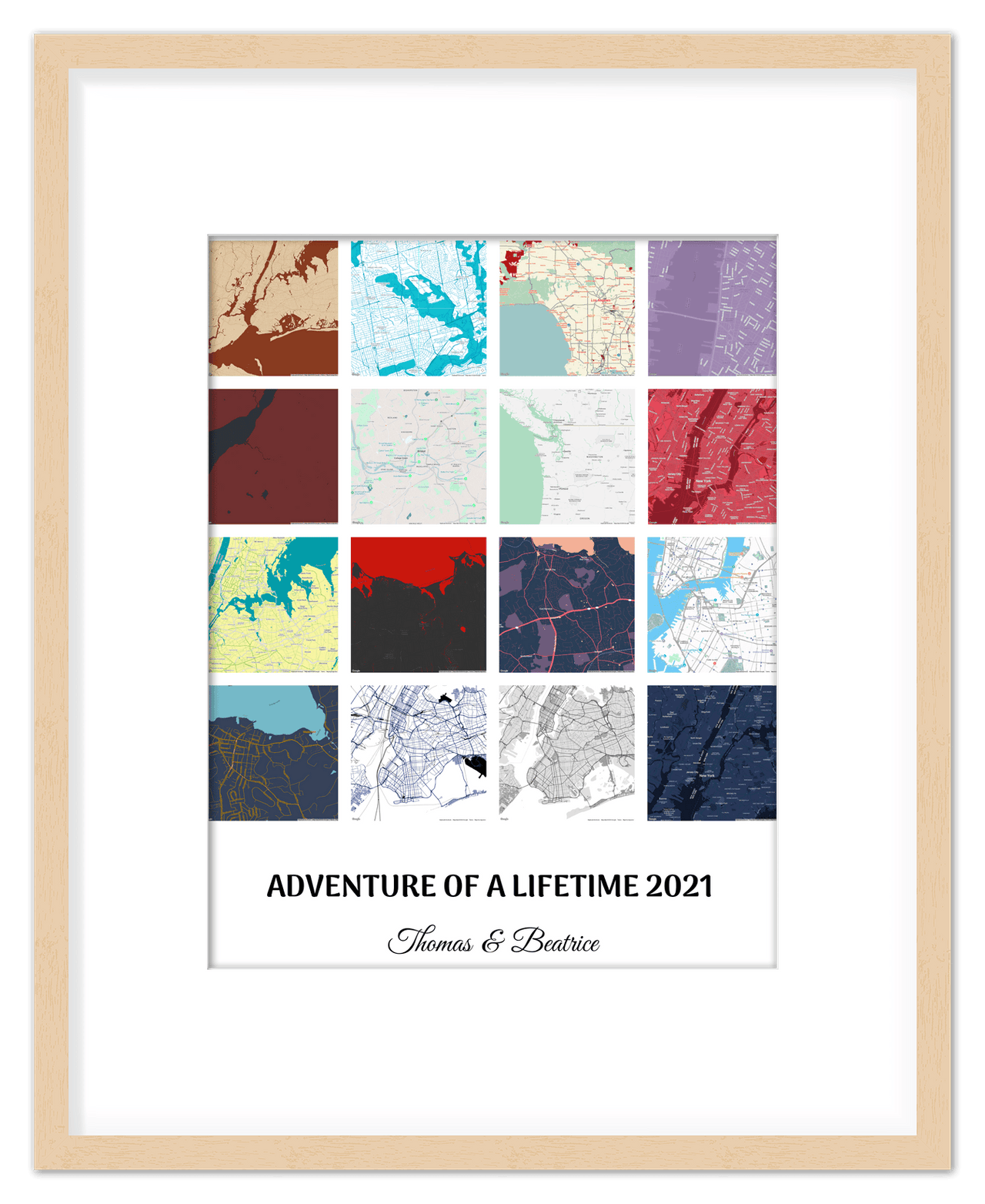 Personalized Adventure of a Lifetime Map Wall Art - Custom Travel Memories Collage Poster, Modern Minimalist Home Decor, Romantic Journey Locations Print, Gifts for Couples, Anniversary, Housewarming - Front View