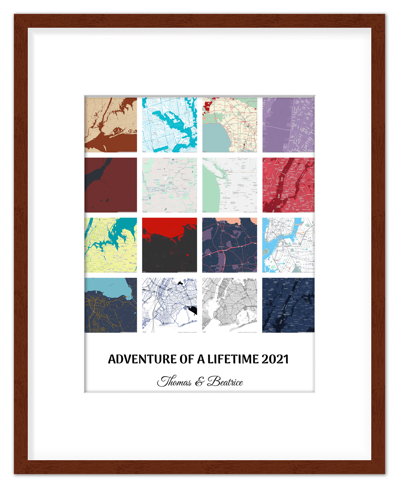 Personalized Adventure of a Lifetime Map Wall Art - Custom Travel Memories Collage Poster, Modern Minimalist Home Decor, Romantic Journey Locations Print, Gifts for Couples, Anniversary, Housewarming - Front View