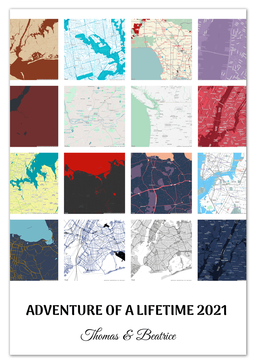 Personalized Adventure of a Lifetime Map Wall Art - Custom Travel Memories Collage Poster, Modern Minimalist Home Decor, Romantic Journey Locations Print, Gifts for Couples, Anniversary, Housewarming - Front View