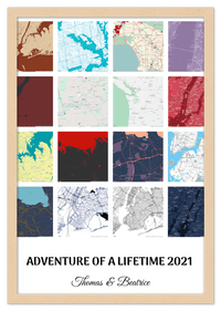 Thumbnail for Personalized Adventure of a Lifetime Map Wall Art - Custom Travel Memories Collage Poster, Modern Minimalist Home Decor, Romantic Journey Locations Print, Gifts for Couples, Anniversary, Housewarming - Front View